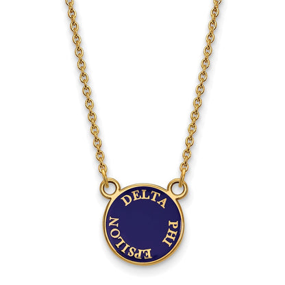 Vergoldet Sterlingsilber Logoart Delta Phi Epsilon Sorority Text Klein Farbe Emaille Anhänger 18 Zoll Halskette