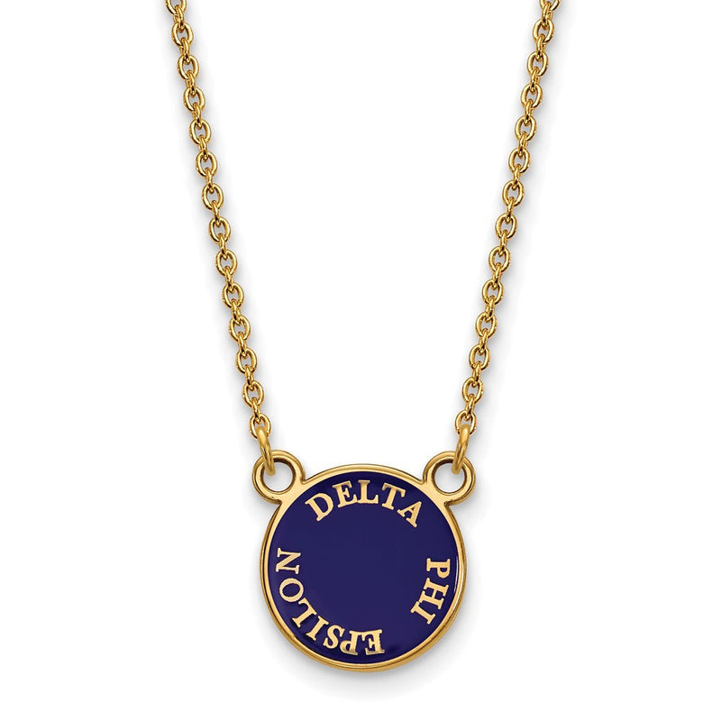 Vergoldet Sterlingsilber Logoart Delta Phi Epsilon Sorority Text Klein Farbe Emaille Anhänger 18 Zoll Halskette