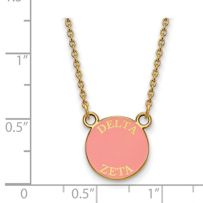 Vergoldet Sterlingsilber Logoart Delta Zeta Sorority Text Klein Farbe Emaille Anhänger 18 Zoll Halskette