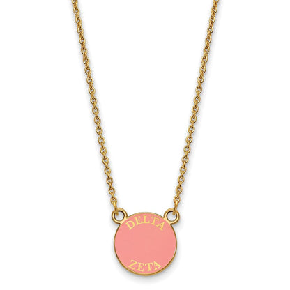 Vergoldet Sterlingsilber Logoart Delta Zeta Sorority Text Klein Farbe Emaille Anhänger 18 Zoll Halskette
