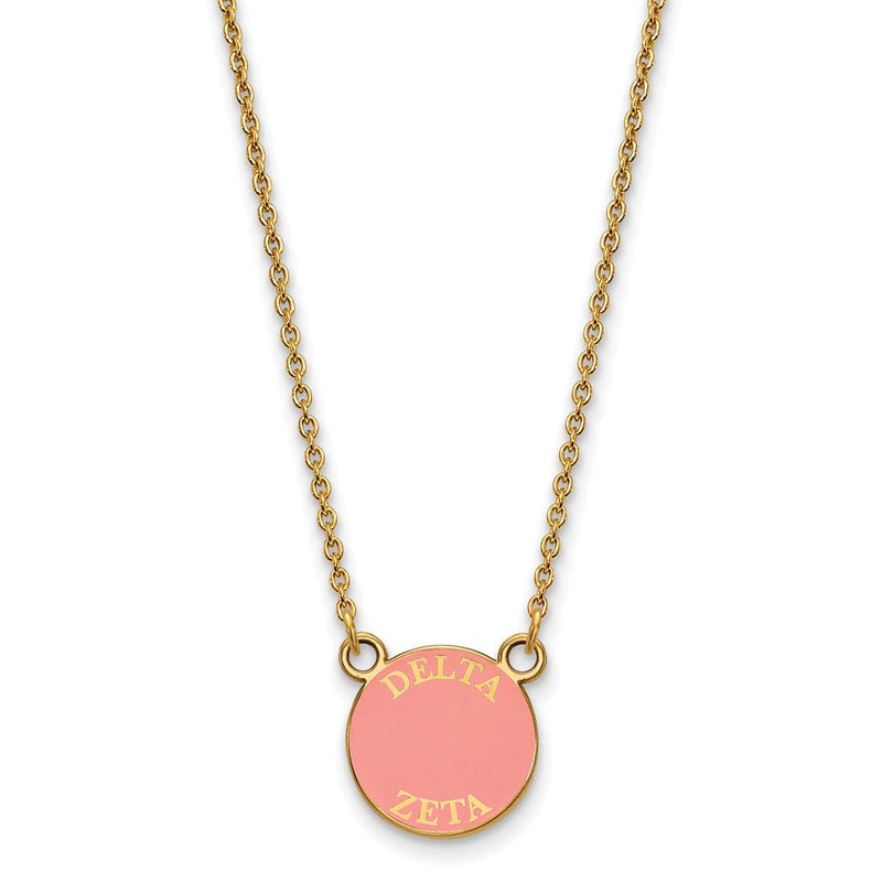 Vergoldet Sterlingsilber Logoart Delta Zeta Sorority Text Klein Farbe Emaille Anhänger 18 Zoll Halskette