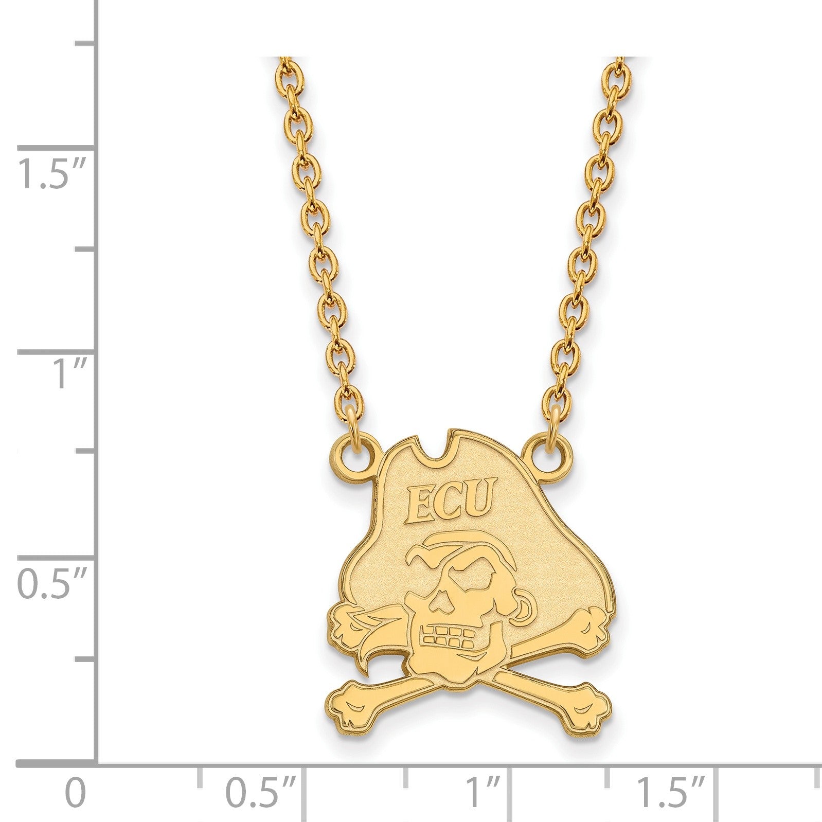 Vergoldet Sterlingsilber Logoart Ost Carolina University Pirat Groß Anhänger 18 Zoll Halskette