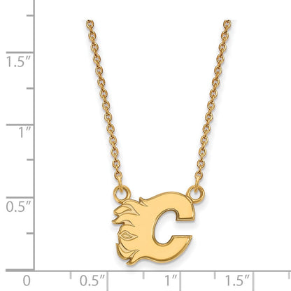 10K Gelbgold Nhl Logoart Calgary Flames Buchstabe C Klein Anhänger 18 Zoll Halskette