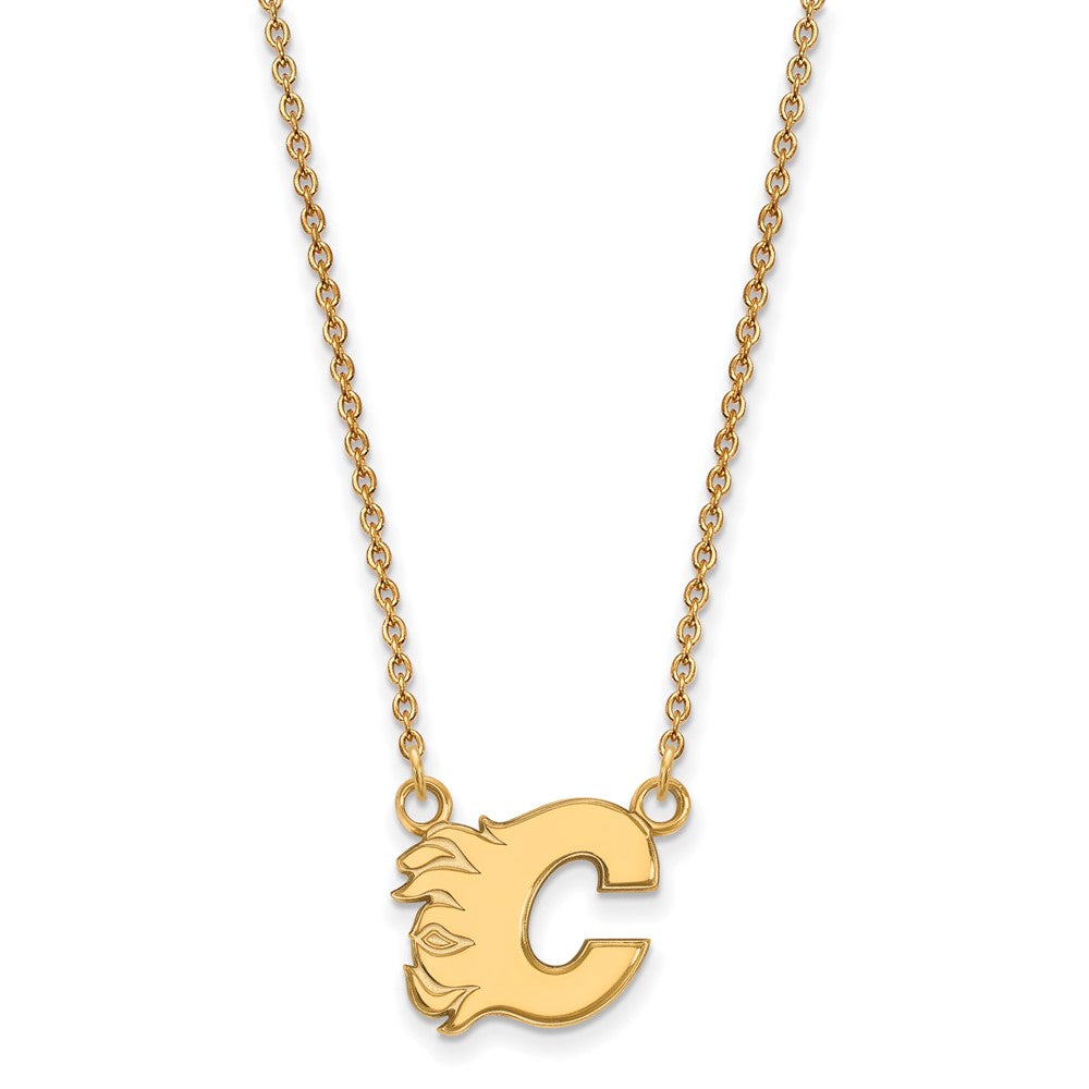 10K Gelbgold Nhl Logoart Calgary Flames Buchstabe C Klein Anhänger 18 Zoll Halskette