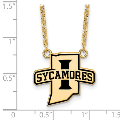 Vergoldet Sterlingsilber Logoart Indiana State University Sycamores Groß Emailliert Anhänger 18 Zoll Halskette