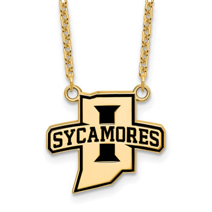 Vergoldet Sterlingsilber Logoart Indiana State University Sycamores Groß Emailliert Anhänger 18 Zoll Halskette