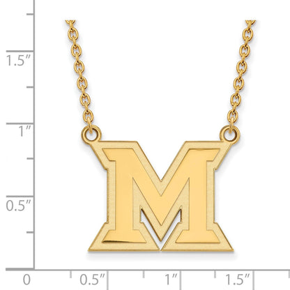 10K Gelbgold Logoart Miami University Ohio Buchstabe M Groß Anhänger 18 Zoll Halskette
