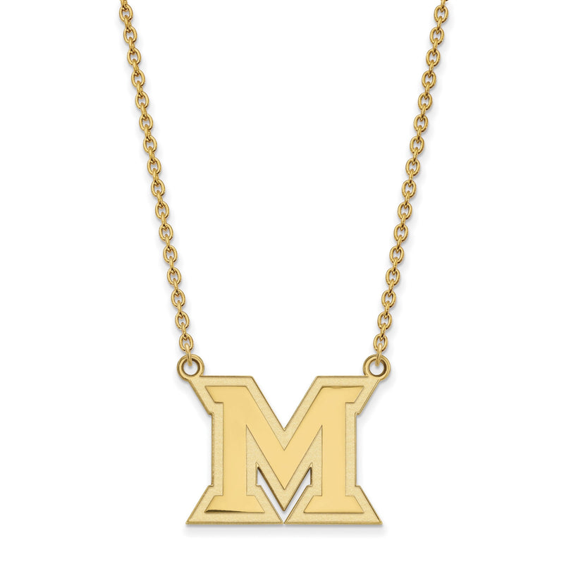 Vergoldet Sterlingsilber Logoart Miami University Ohio Buchstabe M Groß Anhänger 18 Zoll Halskette