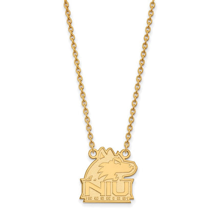 Vergoldet Sterlingsilber Logoart Northern Illinois University N I U Huskies Mittel Anhänger 18 Zoll Halskette