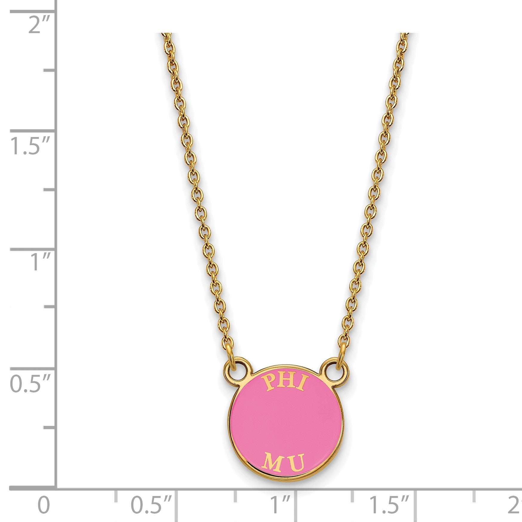 Vergoldet Sterlingsilber Logoart Phi Mu Sorority Text Klein Farbe Emaille Anhänger 18 Zoll Halskette