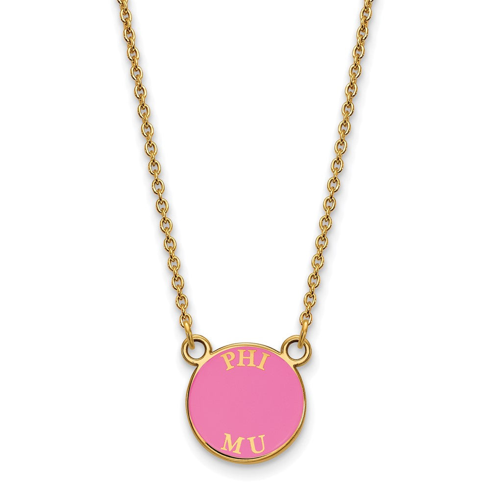 Vergoldet Sterlingsilber Logoart Phi Mu Sorority Text Klein Farbe Emaille Anhänger 18 Zoll Halskette