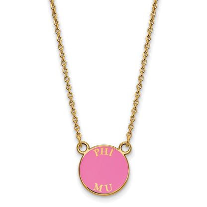 Vergoldet Sterlingsilber Logoart Phi Mu Sorority Text Klein Farbe Emaille Anhänger 18 Zoll Halskette