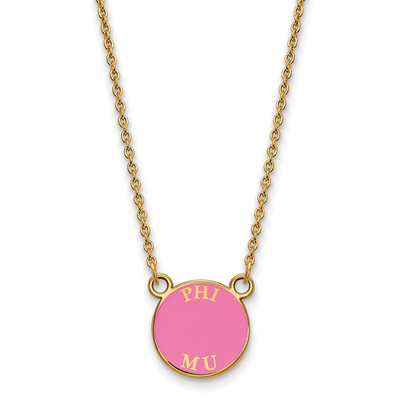 Vergoldet Sterlingsilber Logoart Phi Mu Sorority Text Klein Farbe Emaille Anhänger 18 Zoll Halskette