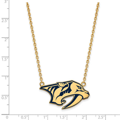 Vergoldet Sterlingsilber Nhl Logoart Nashville Predators Groß Emailliert Anhänger 18 Zoll Halskette
