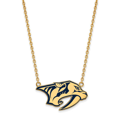 Vergoldet Sterlingsilber Nhl Logoart Nashville Predators Groß Emailliert Anhänger 18 Zoll Halskette