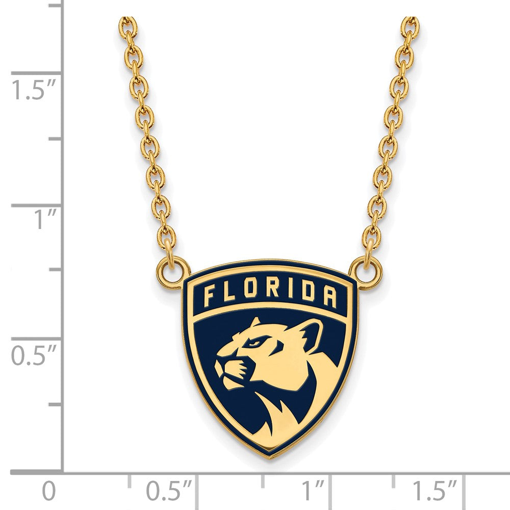 Vergoldet Sterlingsilber Nhl Logoart Florida Panthers Groß Emailliert Anhänger 18 Zoll Halskette