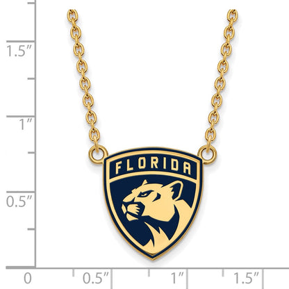 Vergoldet Sterlingsilber Nhl Logoart Florida Panthers Groß Emailliert Anhänger 18 Zoll Halskette