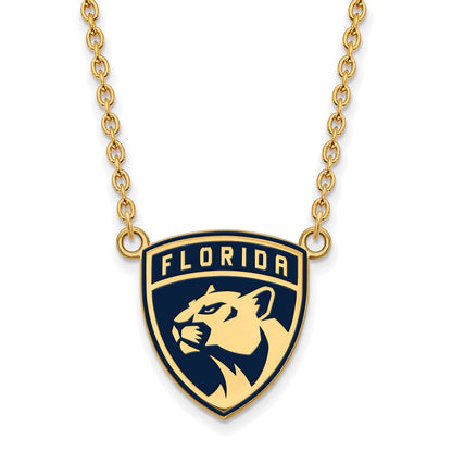Vergoldet Sterlingsilber Nhl Logoart Florida Panthers Groß Emailliert Anhänger 18 Zoll Halskette