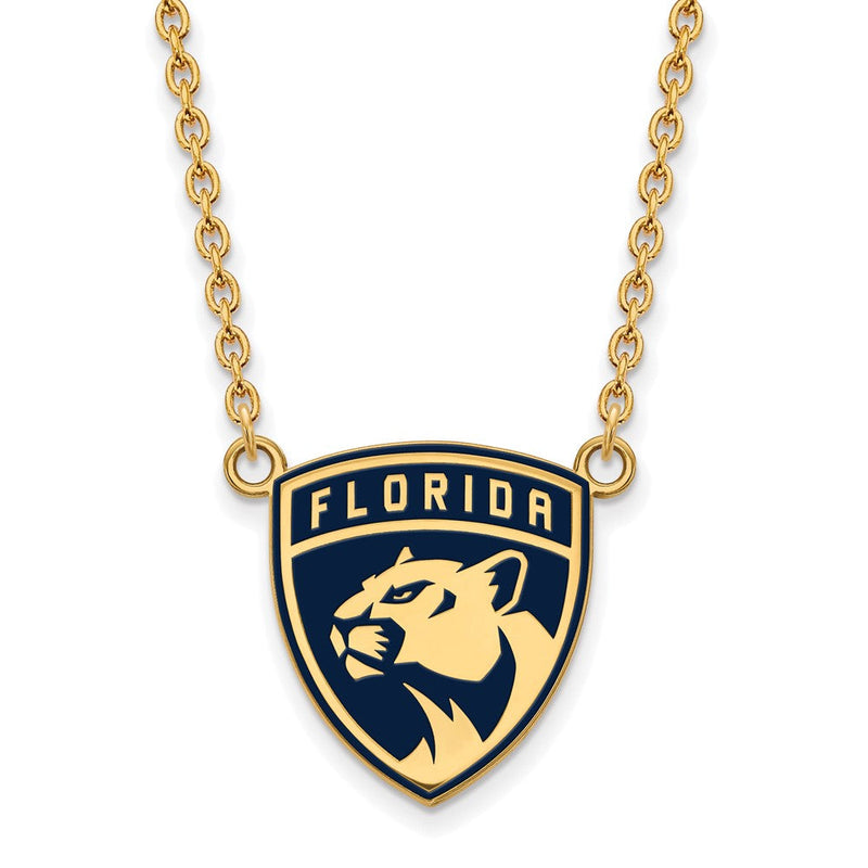 Vergoldet Sterlingsilber Nhl Logoart Florida Panthers Groß Emailliert Anhänger 18 Zoll Halskette