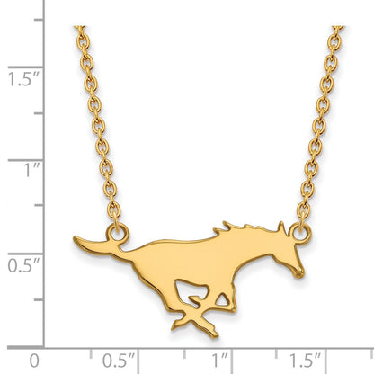 10K Gelbgold Logoart Southern Methodist University Mustang Groß Anhänger 18 Zoll Halskette