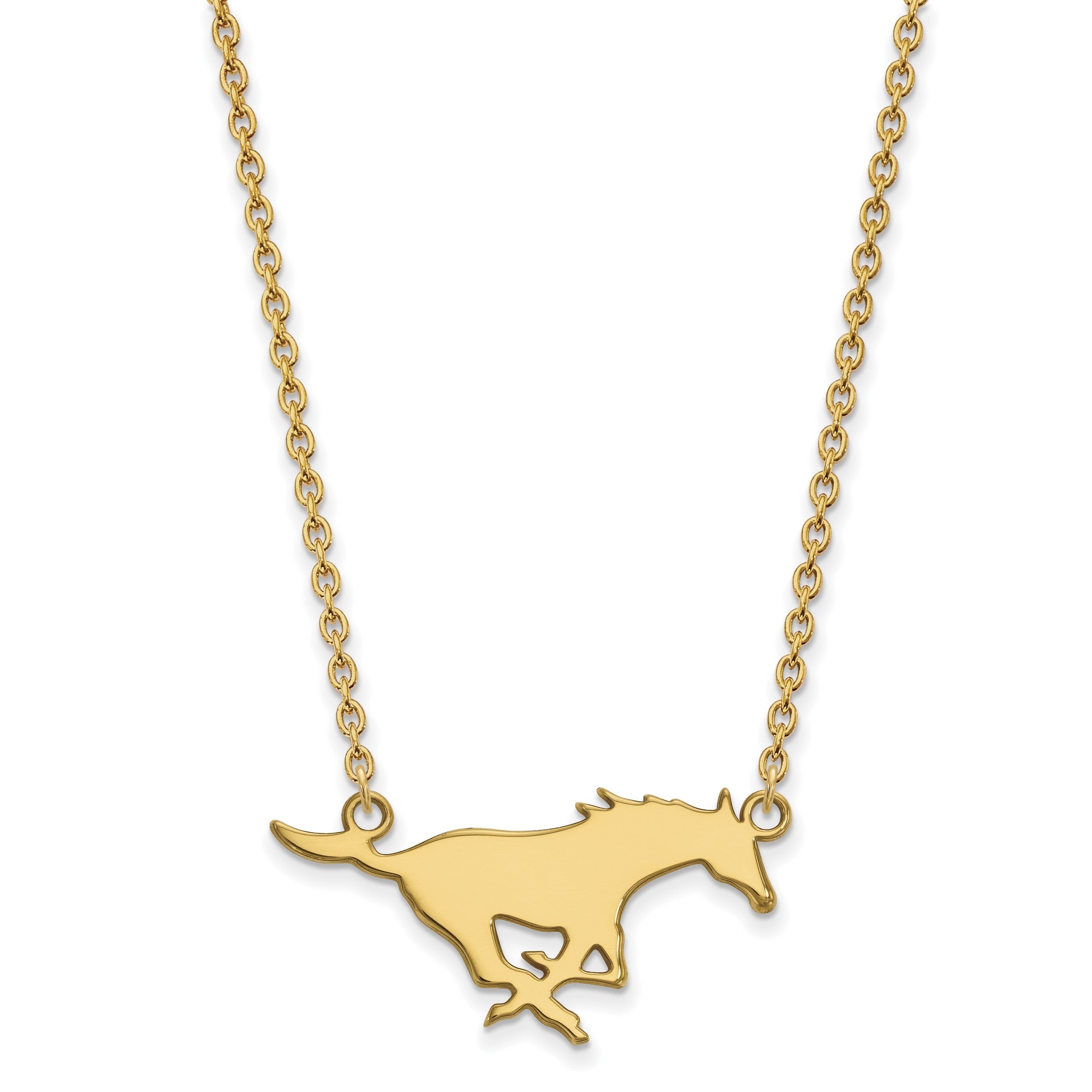 10K Gelbgold Logoart Southern Methodist University Mustang Groß Anhänger 18 Zoll Halskette