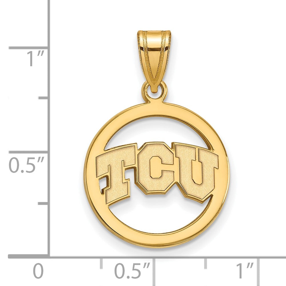 Vergoldet Sterlingsilber Logoart Texas Christlich University T C U Med Kreis Anhänger