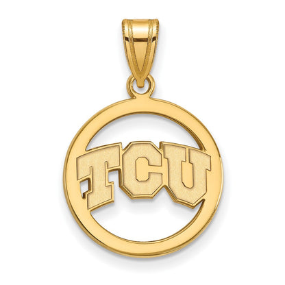 Vergoldet Sterlingsilber Logoart Texas Christlich University T C U Med Kreis Anhänger