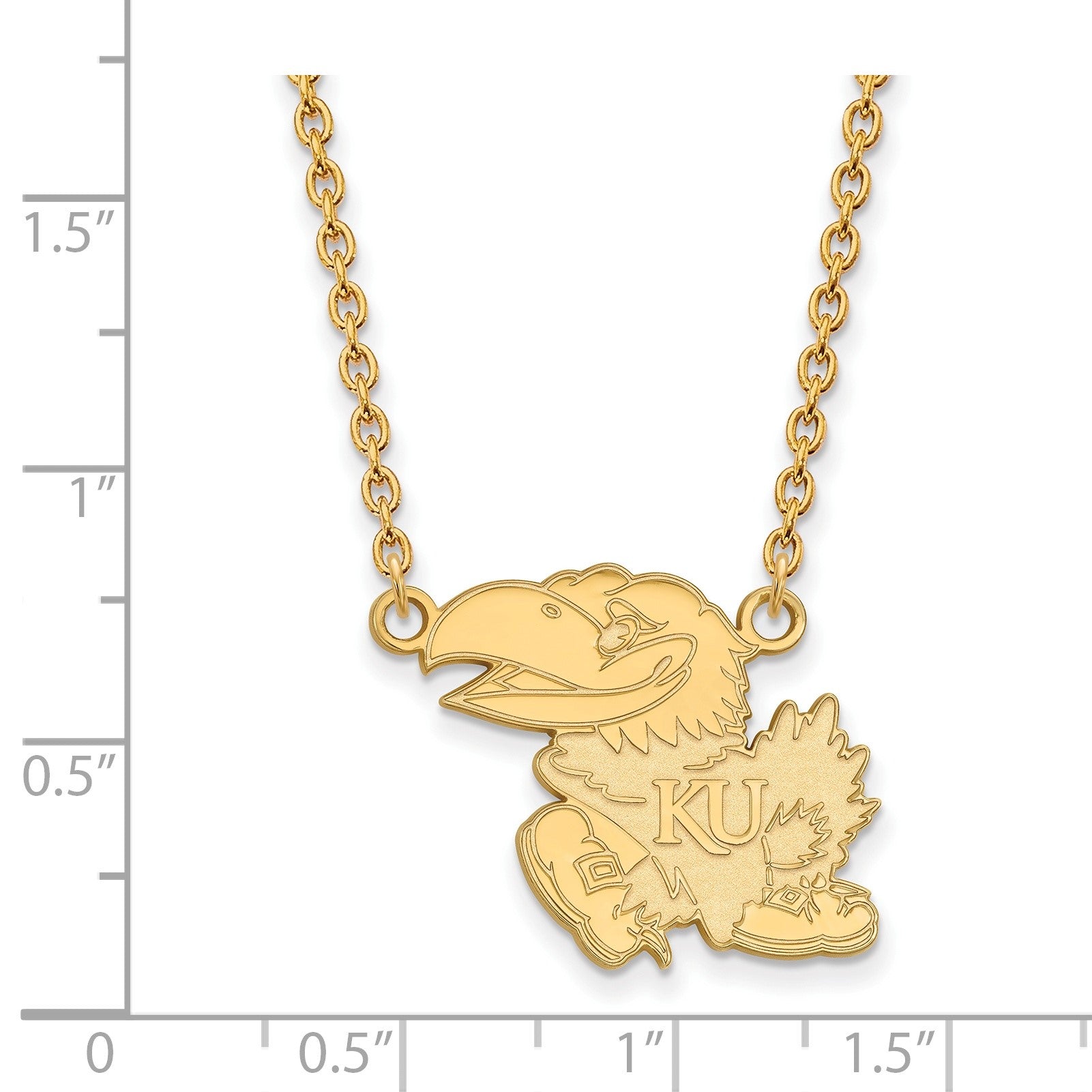 Vergoldet Sterlingsilber Logoart University Of Kansas Jayhawk Groß Anhänger 18 Zoll Halskette