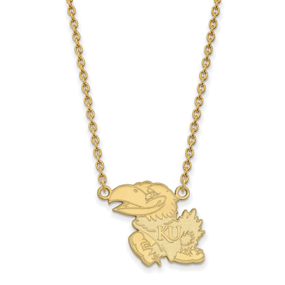 Vergoldet Sterlingsilber Logoart University Of Kansas Jayhawk Groß Anhänger 18 Zoll Halskette