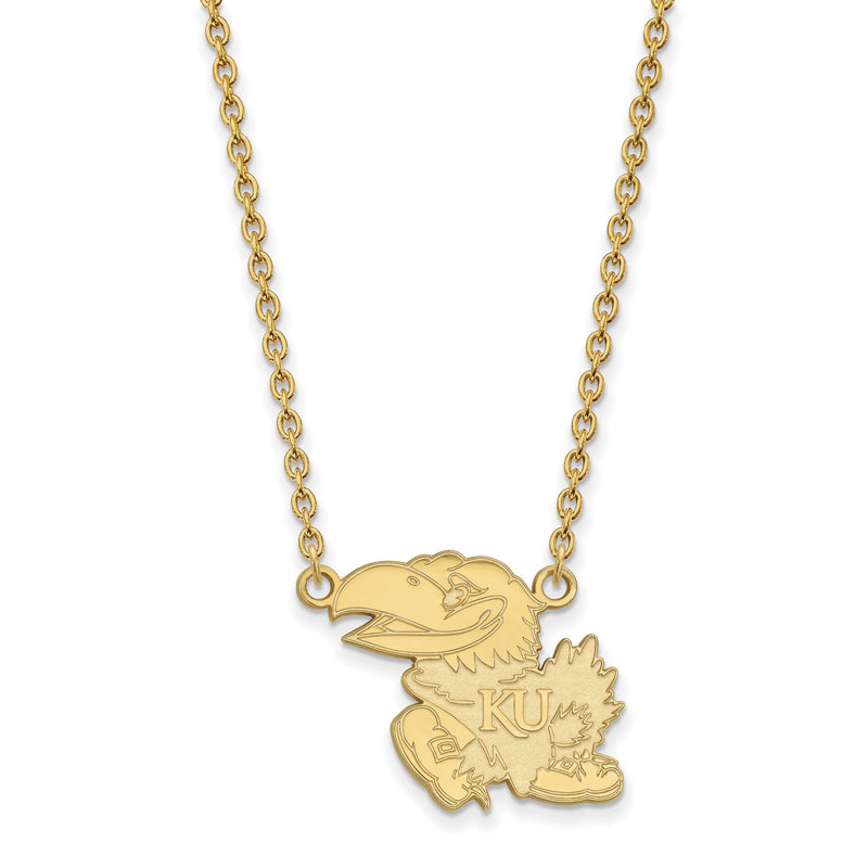 Vergoldet Sterlingsilber Logoart University Of Kansas Jayhawk Groß Anhänger 18 Zoll Halskette