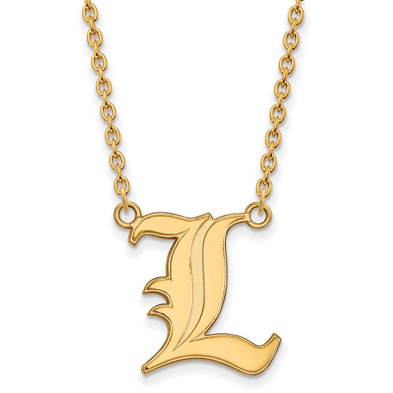 10K Gelbgold Logoart University Of Louisville Buchstabe L Groß Anhänger 18 Zoll Halskette