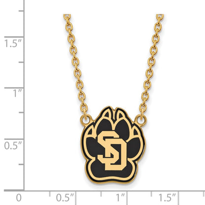 Vergoldet Sterlingsilber Logoart University Of South Dakota Groß Emailliert Anhänger 18 Zoll Halskette