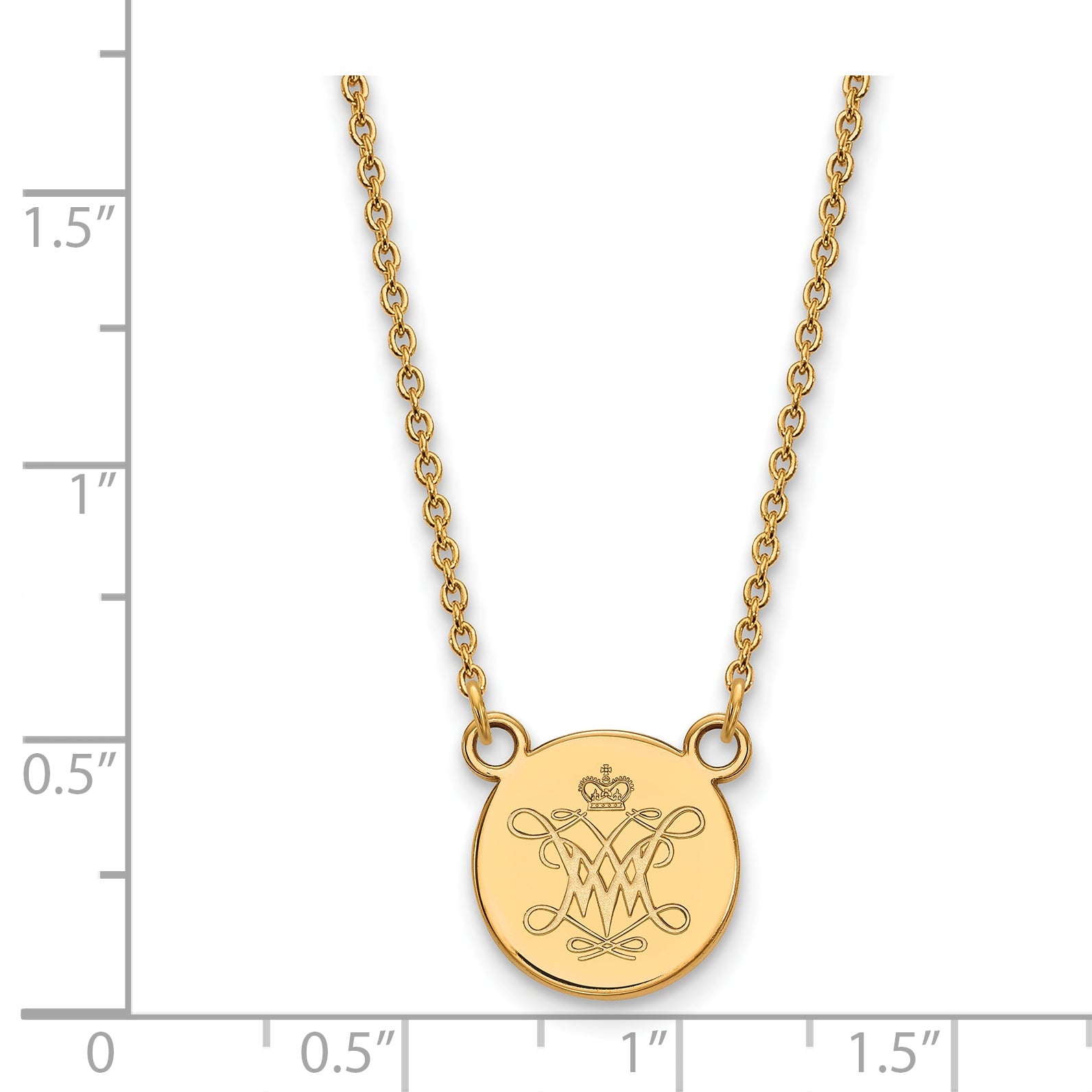 Vergoldet Sterlingsilber Logoart College Of William und Mary Klein Plättchen Anhänger 18 Zoll Halskette