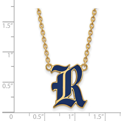Vergoldet Sterlingsilber Logoart Rice University Buchstabe R Groß Emailliert Anhänger 18 Zoll Halskette