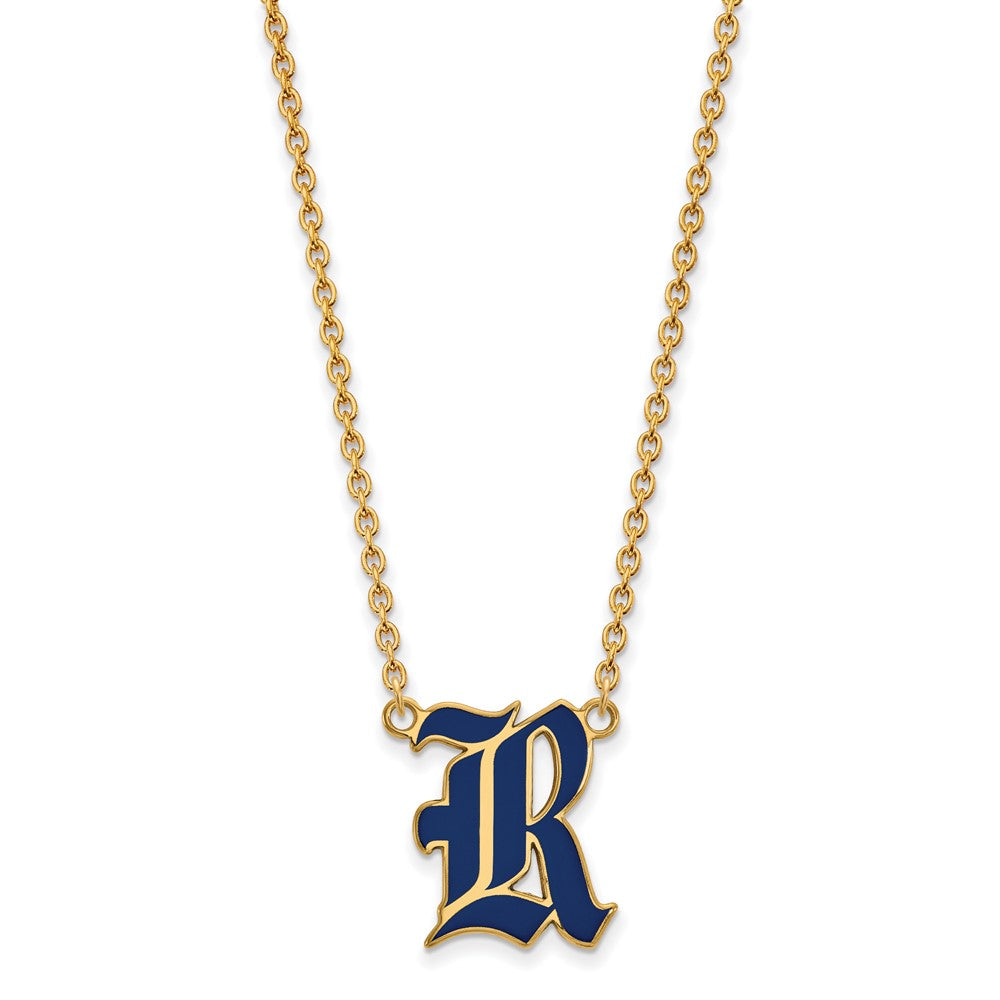 Vergoldet Sterlingsilber Logoart Rice University Buchstabe R Groß Emailliert Anhänger 18 Zoll Halskette