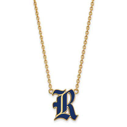Vergoldet Sterlingsilber Logoart Rice University Buchstabe R Groß Emailliert Anhänger 18 Zoll Halskette