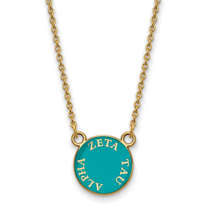 Vergoldet Sterlingsilber Logoart Zeta Tau Alpha Sorority Text Klein Farbe Emaille Anhänger 18 Zoll Halskette