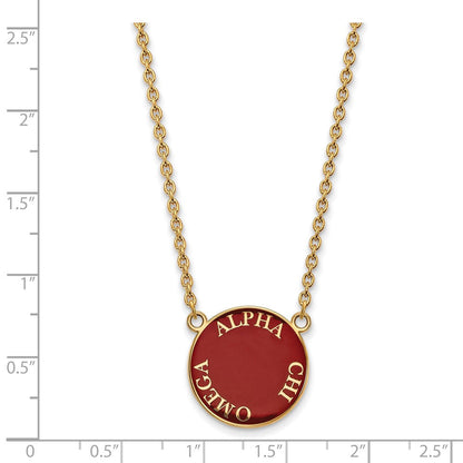 Vergoldet Sterlingsilber Logoart Alpha Chi Omega Sorority Text Groß Farbe Emaille Anhänger 18 Zoll Halskette