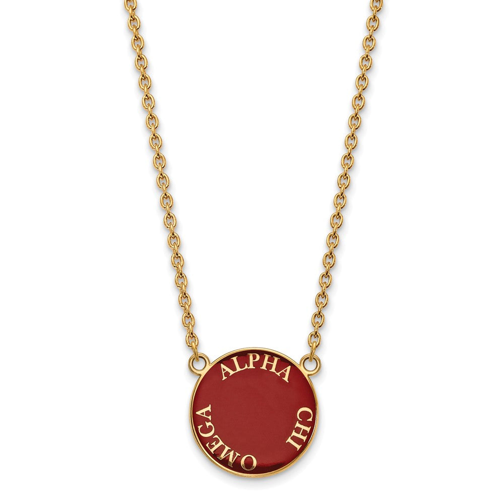 Vergoldet Sterlingsilber Logoart Alpha Chi Omega Sorority Text Groß Farbe Emaille Anhänger 18 Zoll Halskette
