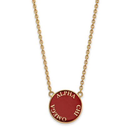 Vergoldet Sterlingsilber Logoart Alpha Chi Omega Sorority Text Groß Farbe Emaille Anhänger 18 Zoll Halskette