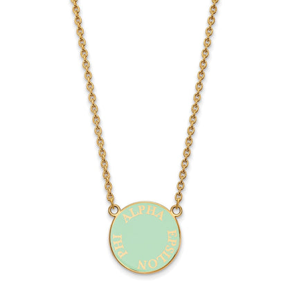 Vergoldet Sterlingsilber Logoart Alpha Epsilon Phi Sorority Text Klein Farbe Emaille Anhänger 18 Zoll Halskette