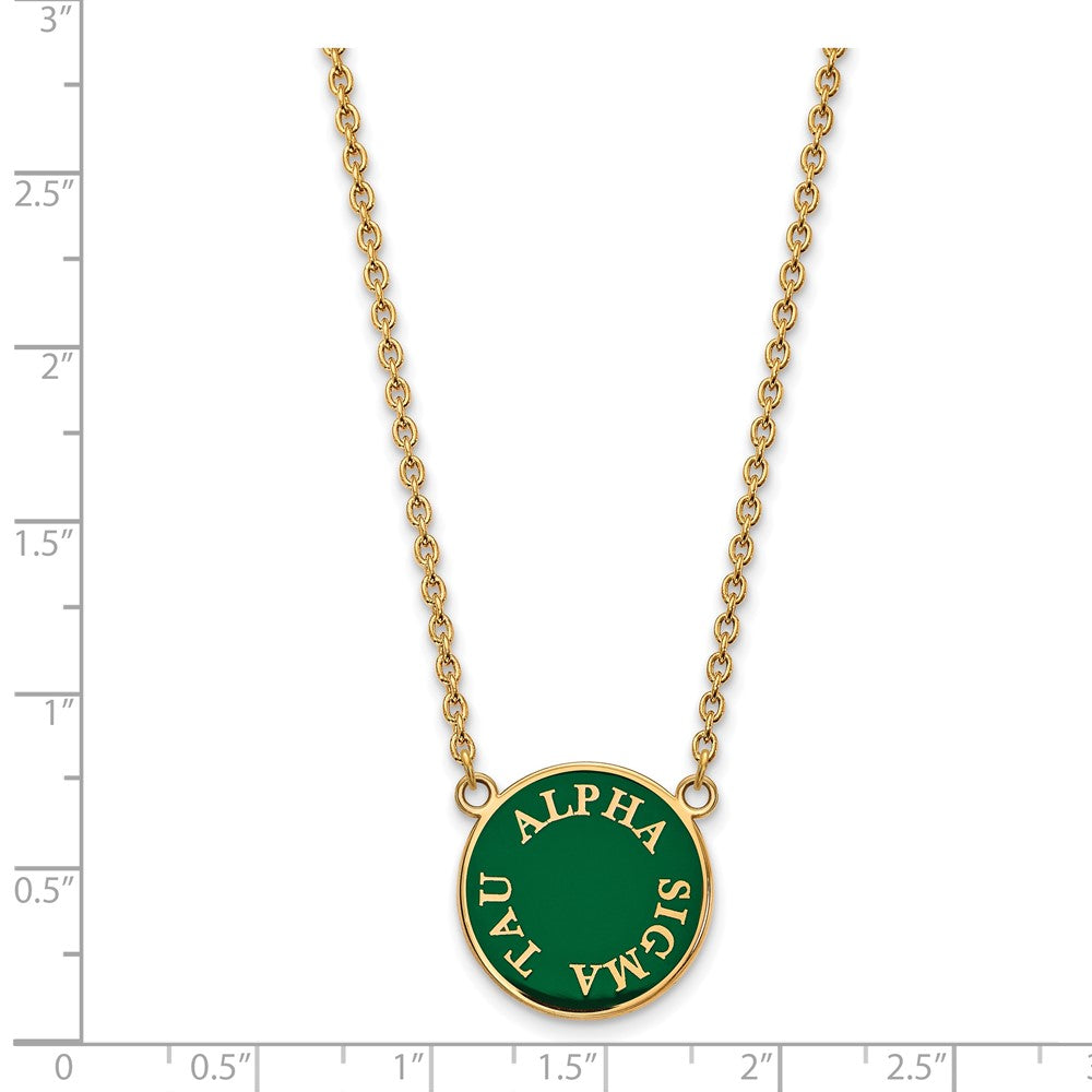 Vergoldet Sterlingsilber Logoart Alpha Sigma Tau Sorority Text Groß Farbe Emaille Anhänger 18 Zoll Halskette