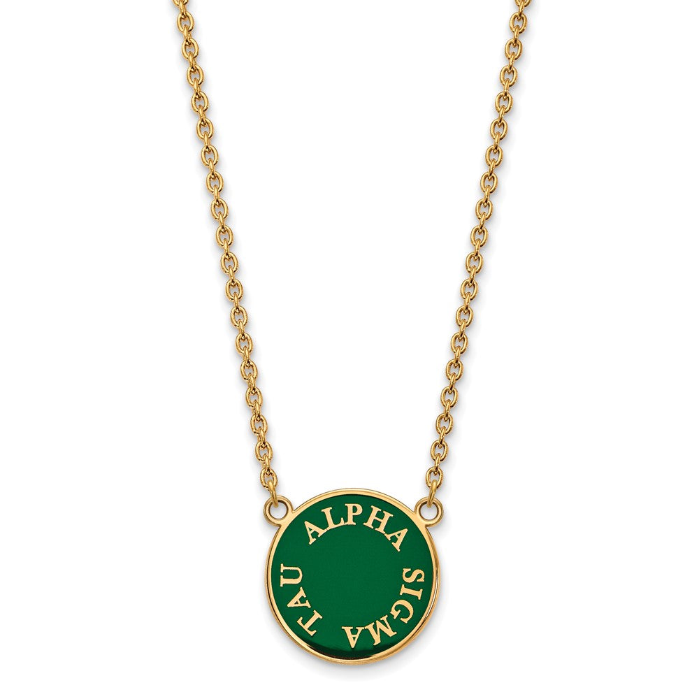 Vergoldet Sterlingsilber Logoart Alpha Sigma Tau Sorority Text Groß Farbe Emaille Anhänger 18 Zoll Halskette