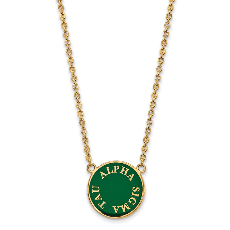 Vergoldet Sterlingsilber Logoart Alpha Sigma Tau Sorority Text Groß Farbe Emaille Anhänger 18 Zoll Halskette
