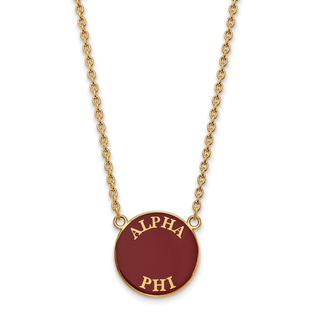 Vergoldet Sterlingsilber Logoart Alpha Phi Sorority Text Groß Farbe Emaille Anhänger 18 Zoll Halskette