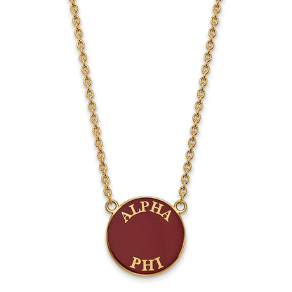 Vergoldet Sterlingsilber Logoart Alpha Phi Sorority Text Groß Farbe Emaille Anhänger 18 Zoll Halskette