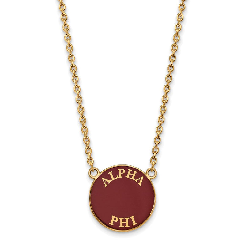 Vergoldet Sterlingsilber Logoart Alpha Phi Sorority Text Groß Farbe Emaille Anhänger 18 Zoll Halskette