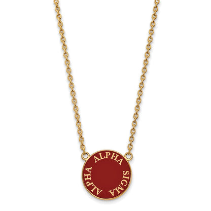 Vergoldet Sterlingsilber Logoart Alpha Sigma Sorority Text Groß Farbe Emaille Anhänger 18 Zoll Halskette