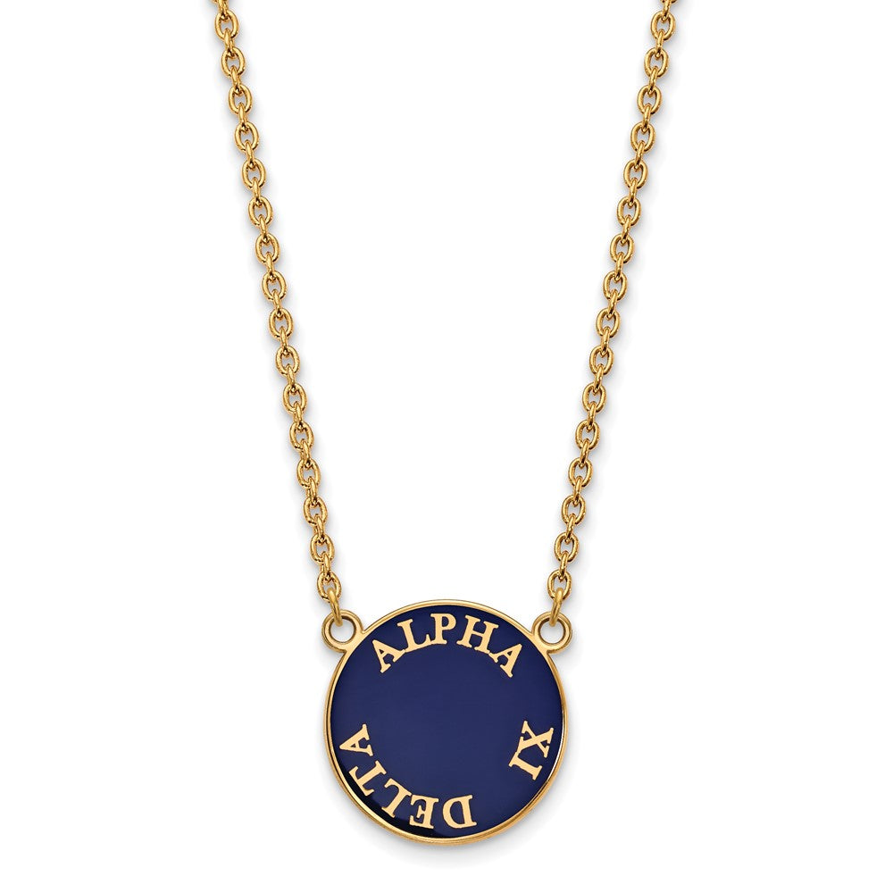 Vergoldet Sterlingsilber Logoart Alpha Xi Delta Sorority Text Groß Farbe Emaille Anhänger 18 Zoll Halskette