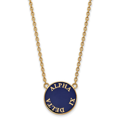 Vergoldet Sterlingsilber Logoart Alpha Xi Delta Sorority Text Groß Farbe Emaille Anhänger 18 Zoll Halskette